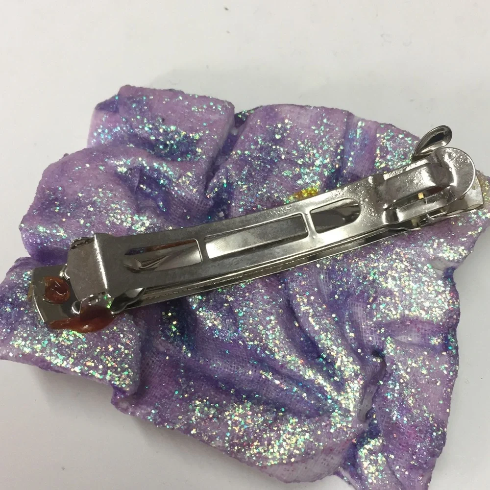Vintage Hair Clip & Earrings 80’s Purple Glitter